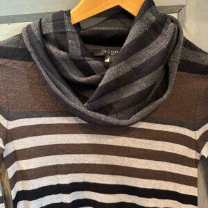 Scoop NYC Silk/Cashmere Brown and Grey Stripe Sweater size S
